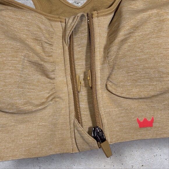 SHEFIT Lounge Sports Womens Bra Honey Wheat Tan Front Zip Size Medium - Picture 6 of 8